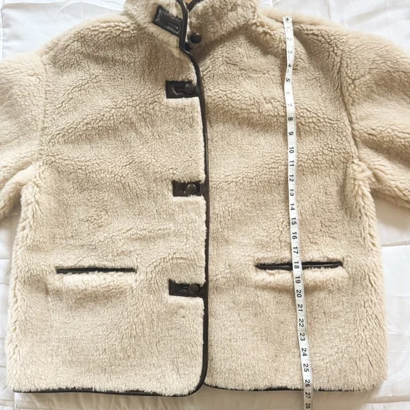 NWT Gap Cream Sherpa & Faux Brown Leather Oversized Jacket Coat Size L Vegan - Picture 11 of 16